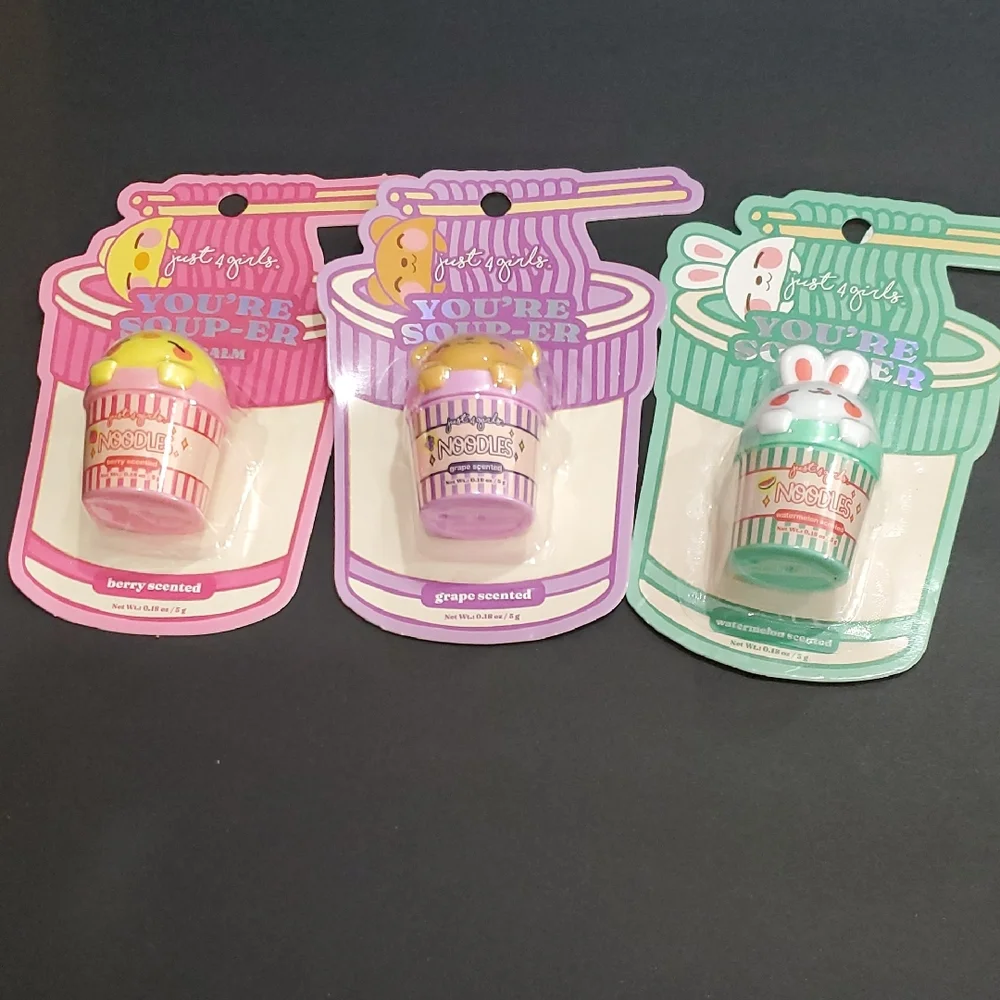 3pack you're‎ soup-er noodle themed berry grape and watermelon scented lip balms